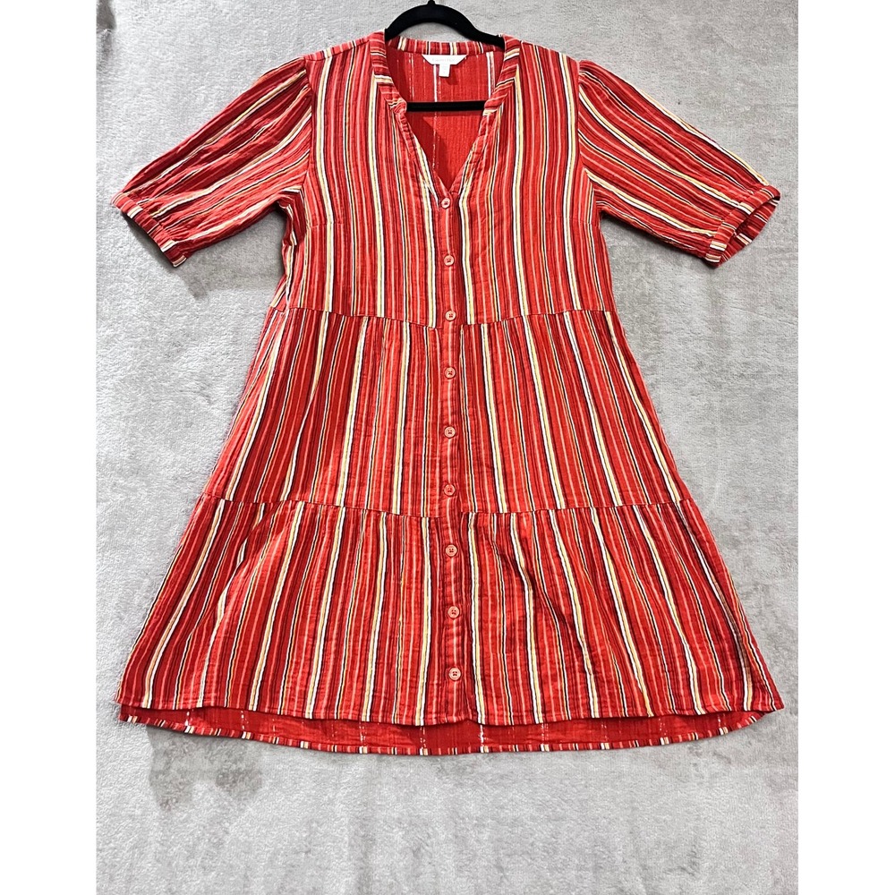 Garnet Hill Dress Women Small Organic Cotton Gauze Tiered Boho Indie Peasant